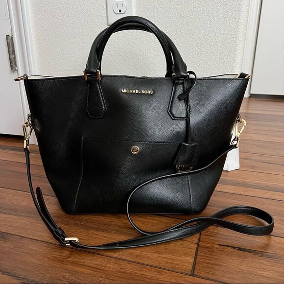 Michael Kors Greenwich LG Bag Satchel Tote Black - Picture 1 of 11